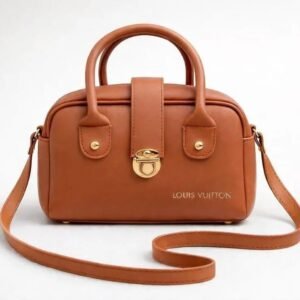 Mustard and green leather handbag for women with top handle